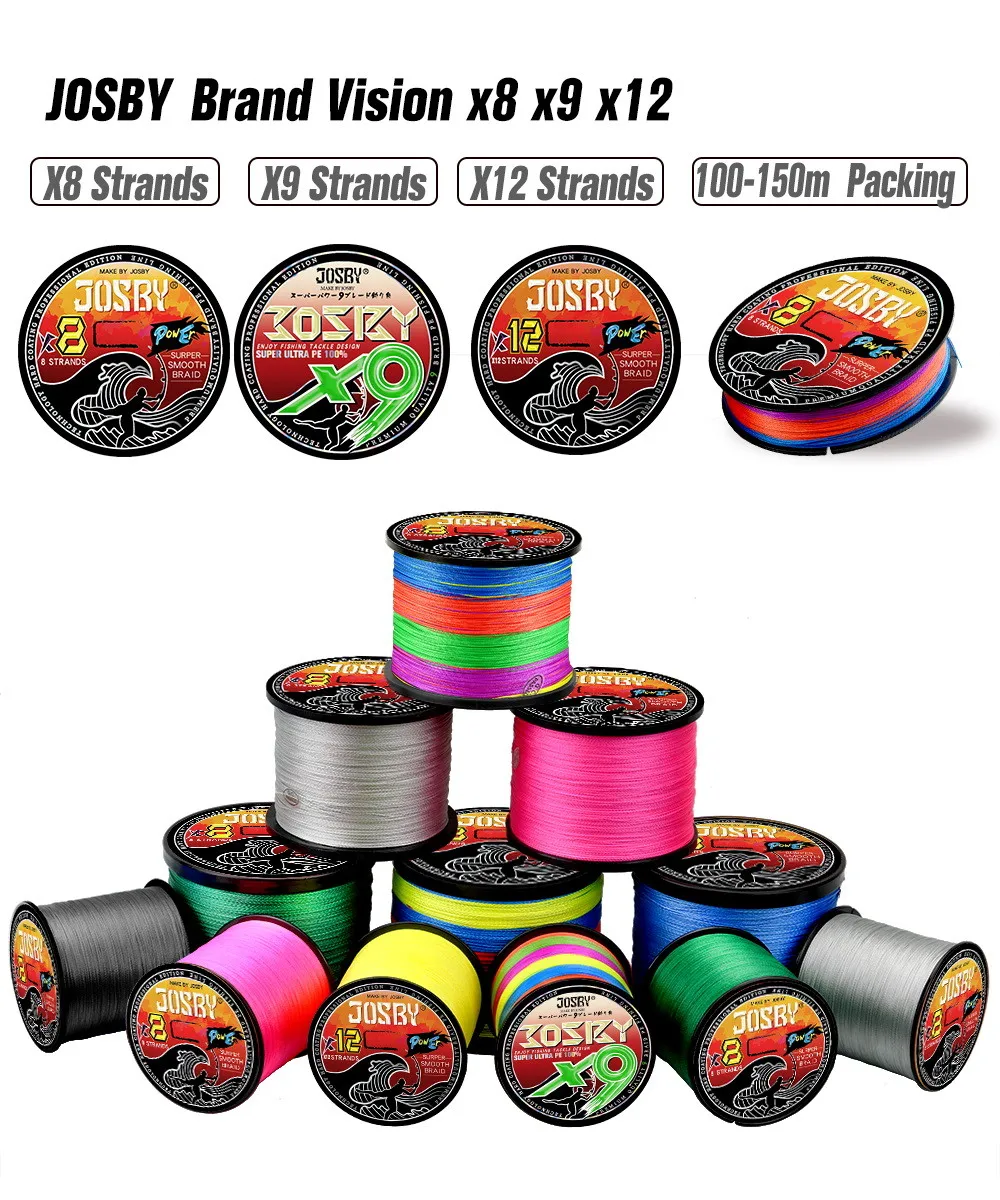 JOSBY X12 Geflochtene Angelschnur 500M 300M 1000M Multifilament Salzwasser PE Karpfen Draht MultiColor Japan Super starke Zubehör – Detail 15