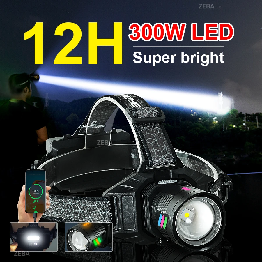 120000LMHigh power zoom motion sensor LEDheadlights super bright Crechargeable headlights waterproof head torch fishing lantern