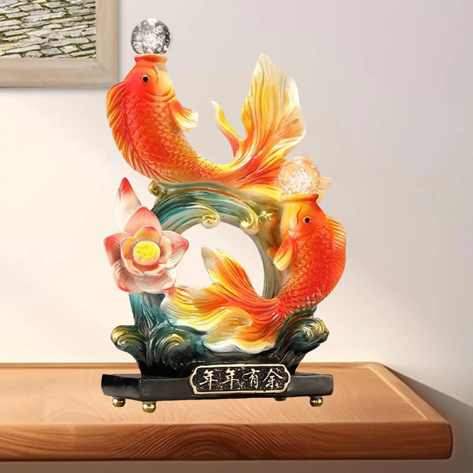 Chinese Fish Statue Desktop Ornament Graduation Birthday Gift Carp Leaping Koi Sculpture for Office Entrance Bookshelf Home