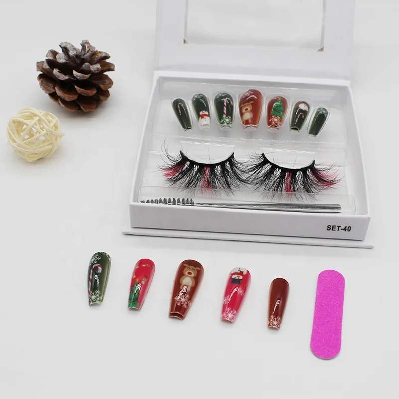 Wholesale Beauty Eyelash Supplies Christmas Private Label Full Strip False Eyelash With Nails Set