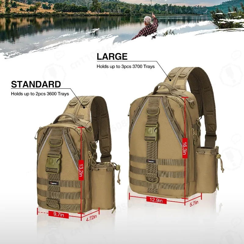 Men Tactical Convertible Single/Dual Shoulder Backpack, Quick Response Sling Bag for Commute Cycling Hiking Fishing