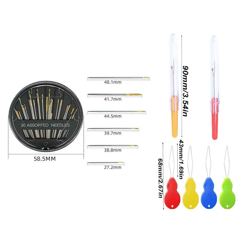 Hand Sewing Set with 30 Hand Sewing Needles 4 Needle Threaders and 2 Seam Rippers DIY Sewing Tool for Embroidery Mending Craft