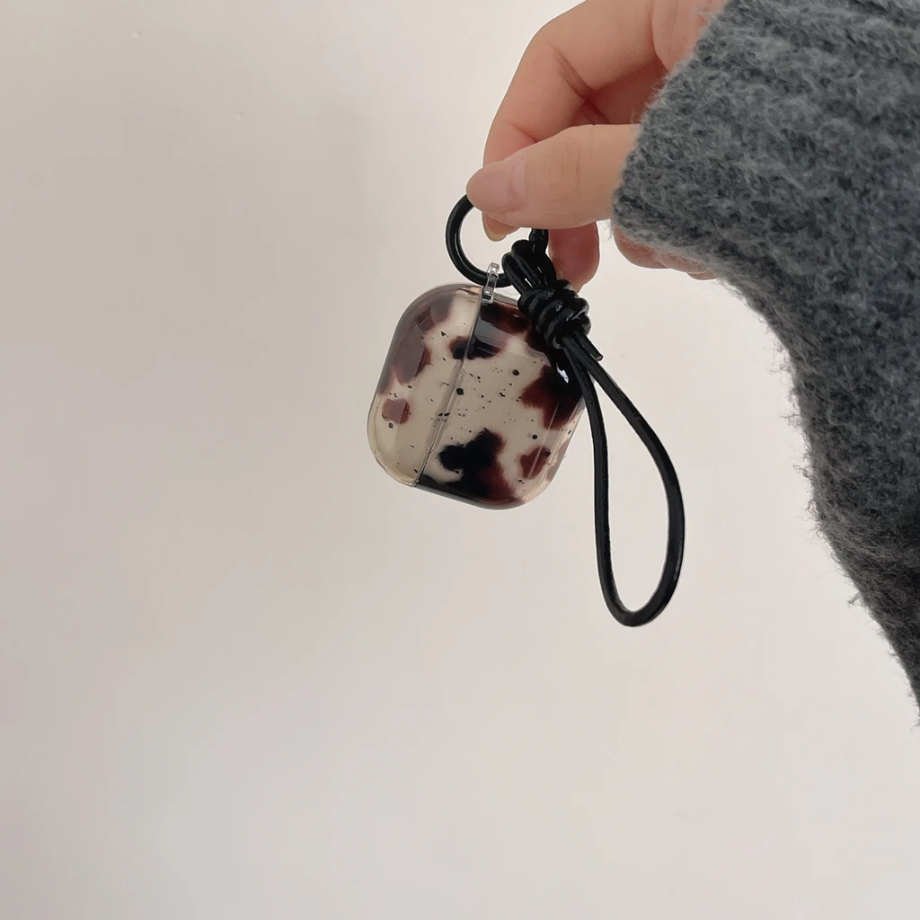 Retro Originality Animal Spotted Color Blocks With Lanyard Earphone Case Cover for AirPods 1 or 2 3 4 Pro 2 Pro 3