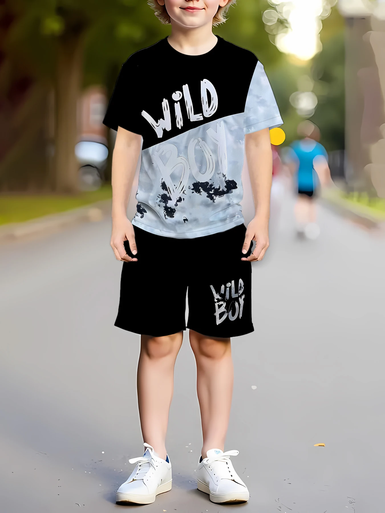 2026 Summer New Children's Set Street Casual Roller Skating Fashionable Comfortable Soft Breathable 3D Letter Pattern Printing