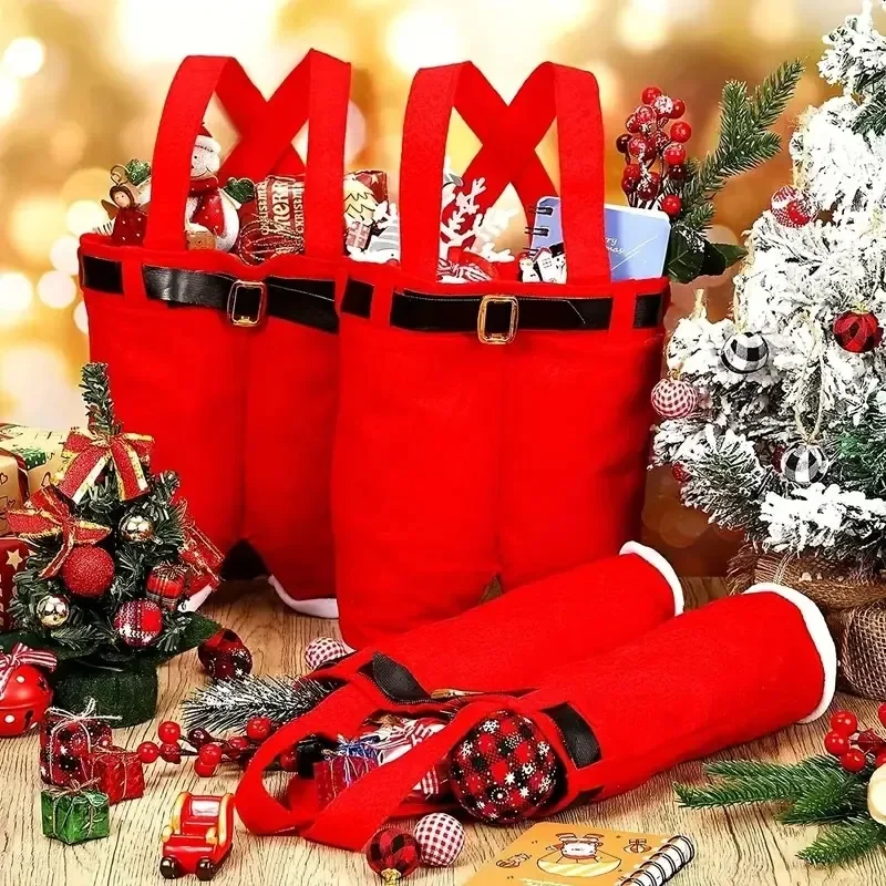 5-30PCS Santa Pants Gift Bag Red White Gold Buckle Hanging for Holiday Party Favor Tree Mantel Window Kitchen Home Decor