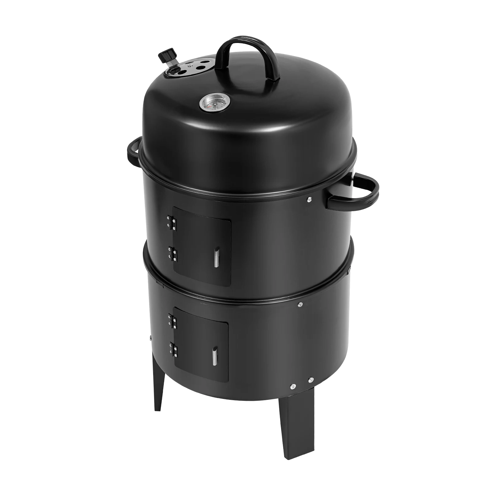 Gril fumé 3 en 1 pour griller, gril fumeur vertical et portable, détachable, 2 couches pour le camping, barbecue en plein air, cuisine, noir