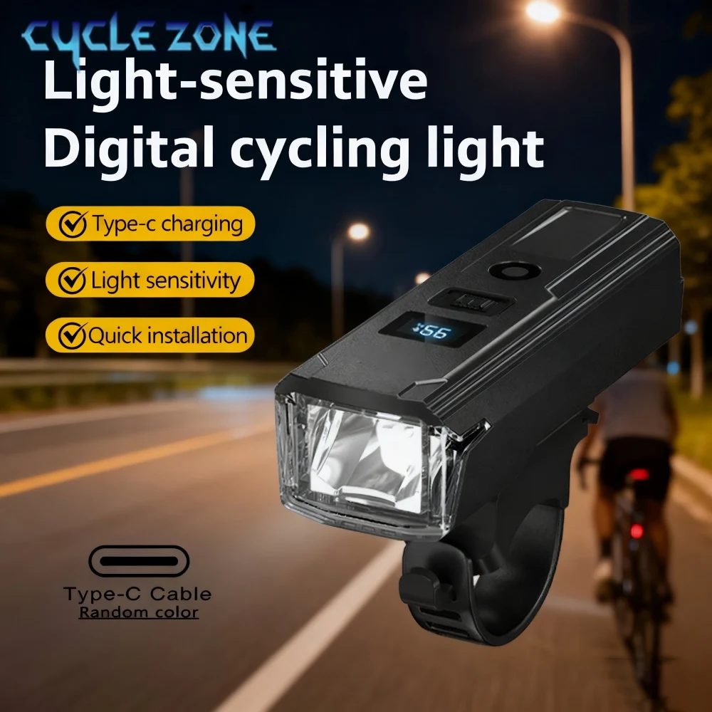 

Intelligent Light Sensor Bicycle Headlight Type-C Charging Bike Flashlight Digital Display MTB Bike Front Light for Night Riding