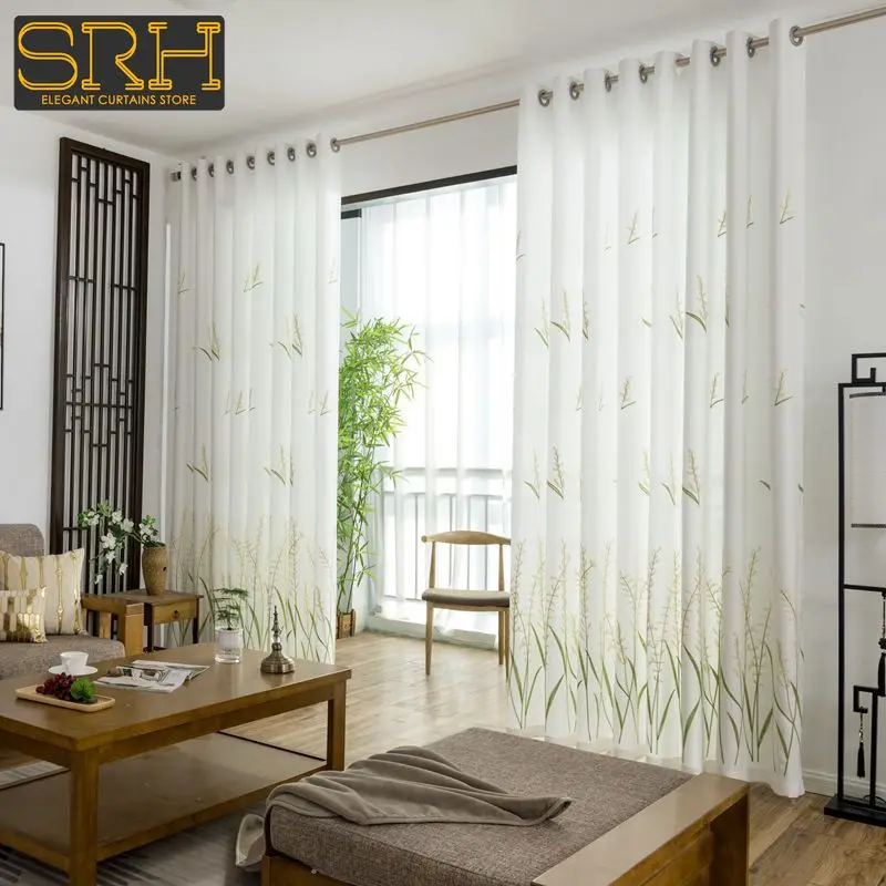 Modern Luxury Light-transparent Opaque Window Screen Small Fresh Embroidery Cotton Linen yarn Curtain Living Room Bedroom Custom