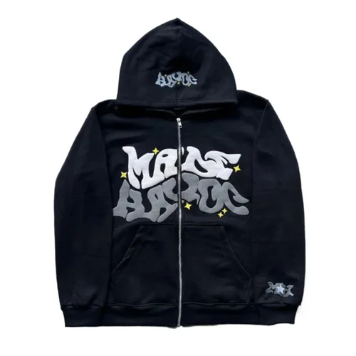 Imagen 1 del producto Sudadera con capucha y cremallera con letras y estrellas americanas retro adecuada para hombres y mujeres chaqueta otoño d invierno cardigan