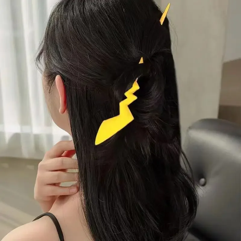 Pokemon Pikachu Hairpin for Women Pikachu Tail Modeling Acrylic Hair Fork Cute Funny Girl Headwear Hair Clip Accessories