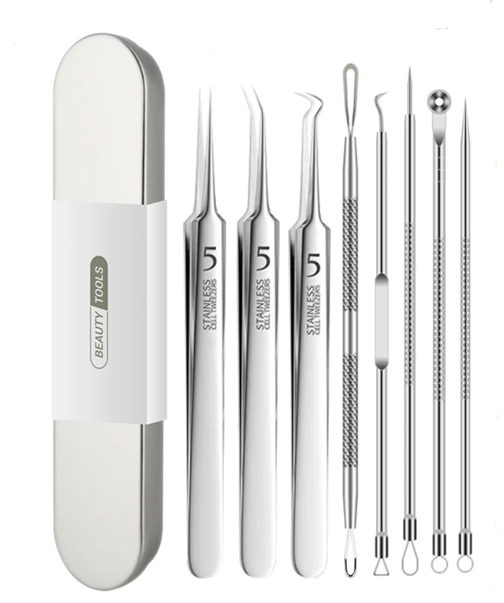 

50Sets Stainless Steel Acne Clip Cell Acne Needle Acne Needle Popping Blackhead Tool Set Tweezers