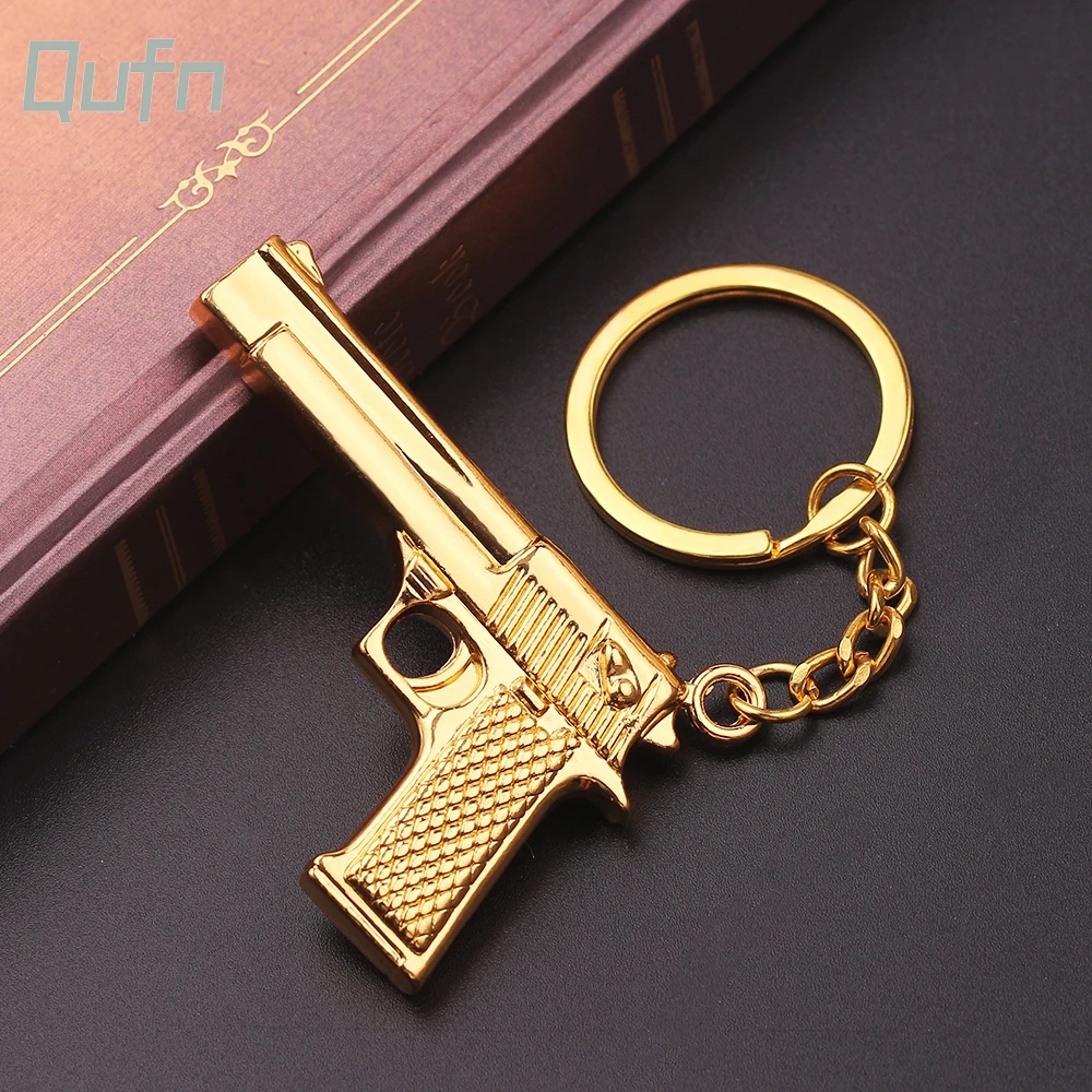 Hip Hop Men Jewelry Golden Pistol Keychain Shooting Weapon Desert Eagle Folding Keychain Boy Fashion Jewelry Metal Special Gife