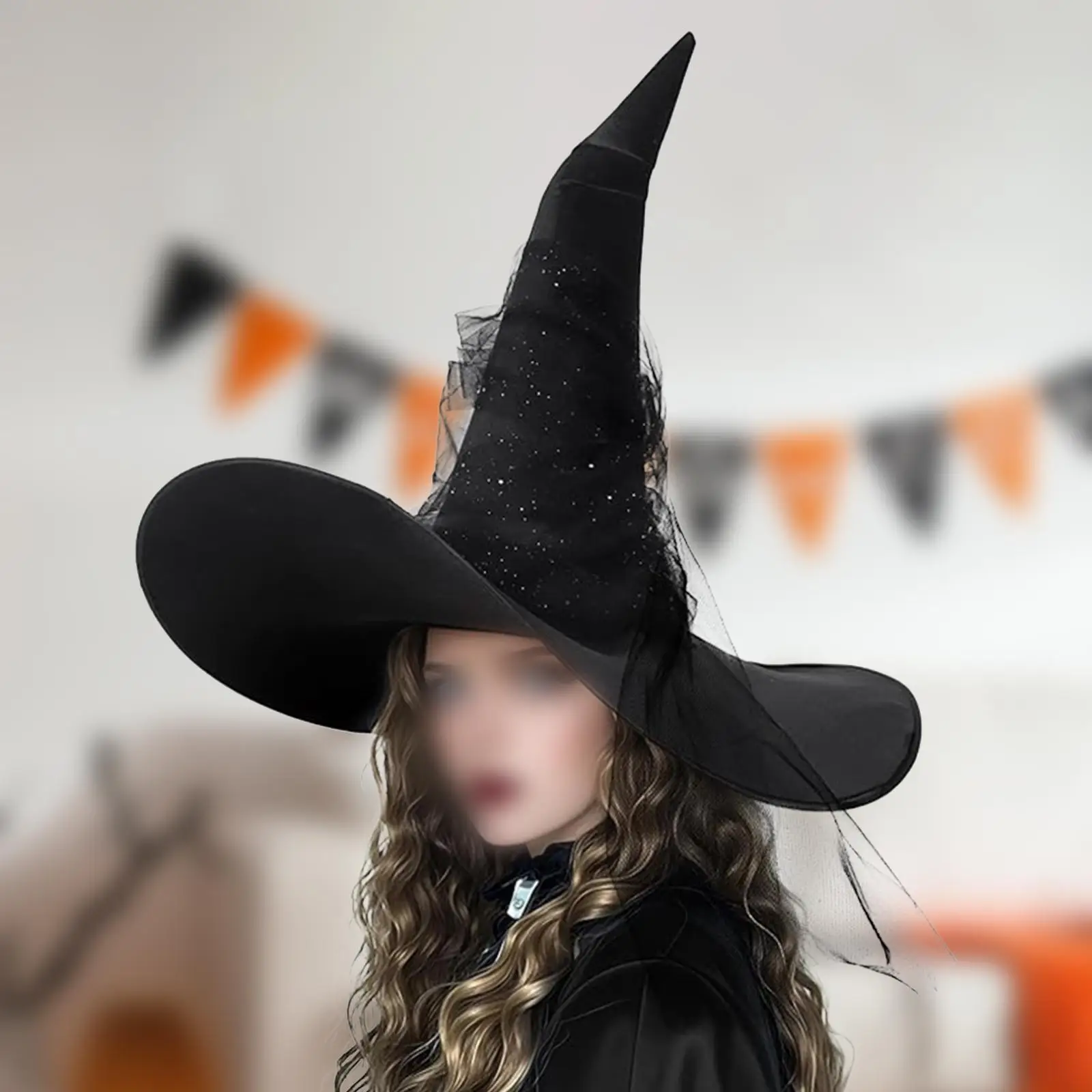 Sombrero de bruja de Halloween para mujer, accesorio de disfraz novedoso, sombrero de copa puntiagudo para fiesta