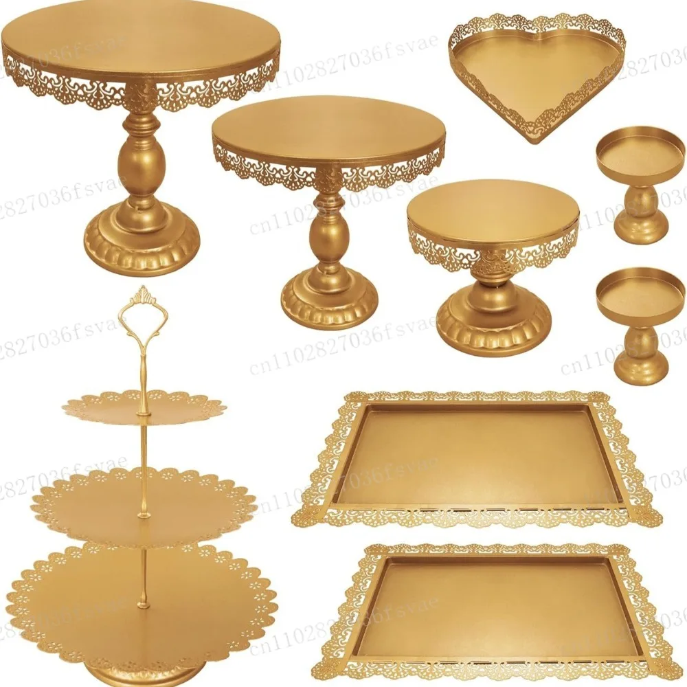 

9-piece set Golden European Style Cake Stand, Multi-Tier Dessert Display for Wedding & Bakery, Decorative Serving Set