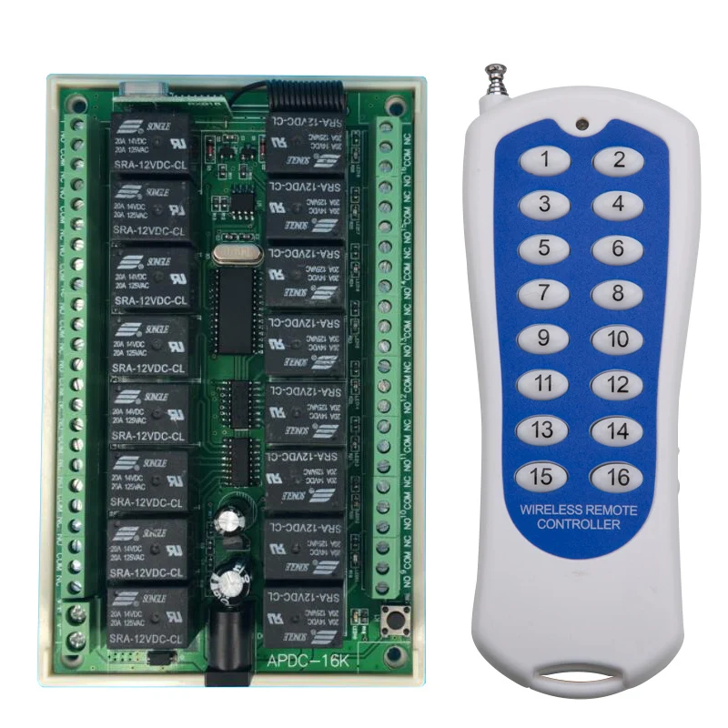 DC12V  24V 16CH RF Wireless Remote Control Switch  1 transmitter & 1 receiver  Light /curtain /door control