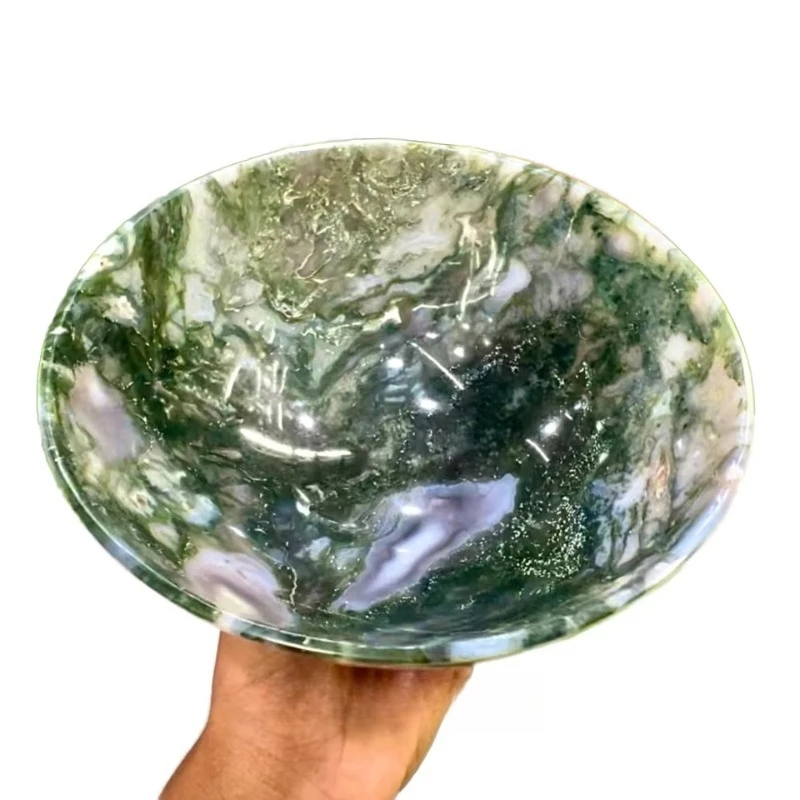 

High quality large shape carved jade gem bowl unique natural moss agate crystal bowl decorative stone