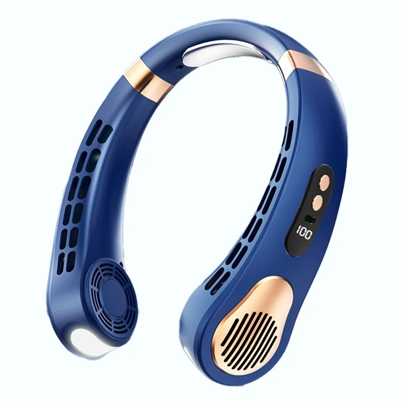 

Portable Mini Hanging Neck Fan Power Ventilador Bladeless Neckband Fan Air Cooler USB Rechargeable Electric Fans Blue