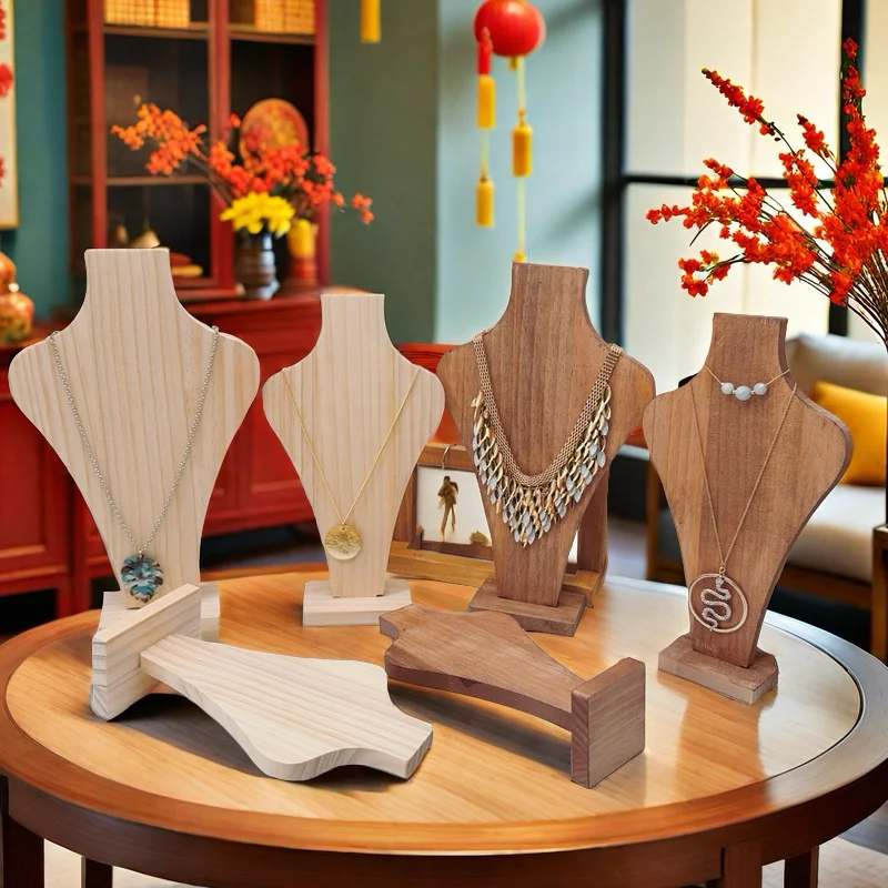 

Mannequin Wooden Necklace Pendant Chain Jewelry Bust Neck Display Stand Holder Vase Type Necklace Pendant Window Display