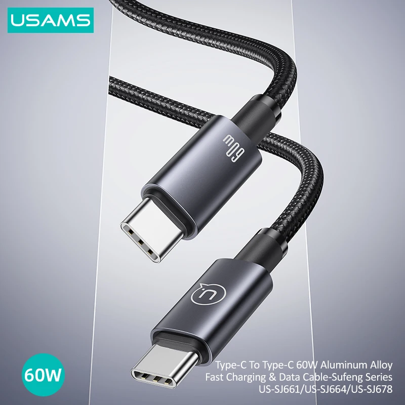 USAMS 60W PD USB C To USB C Cable For iPhone 15 Pro Max Fast Charging USB Type-C For Huawei Xiaomi Samsung Data Wire Phone Cable