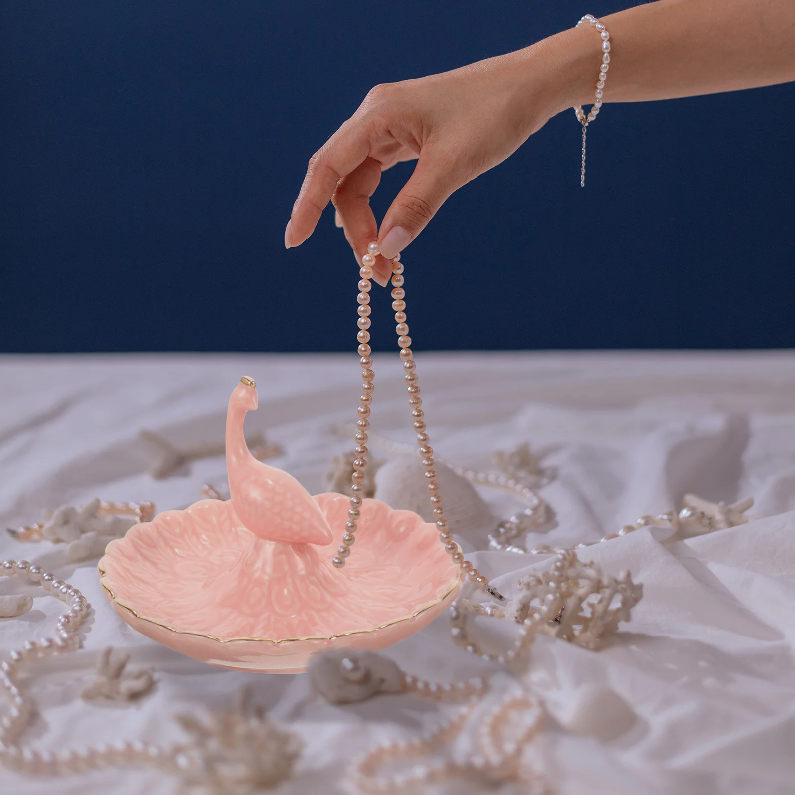 Peacock Ring Jewelry Tray Ceramic Holder Desktop Jewelry Organizer Display Dish for Rings Earrings Ring Dish Trinket Tray