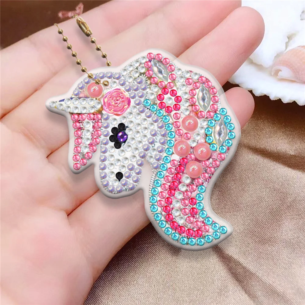 5-8Pcs diamond painting kinderen Keyring Unicorn Mosaic Embroidery Cross Stitch Bag Pendant Birthday Gift Diamond Keychain