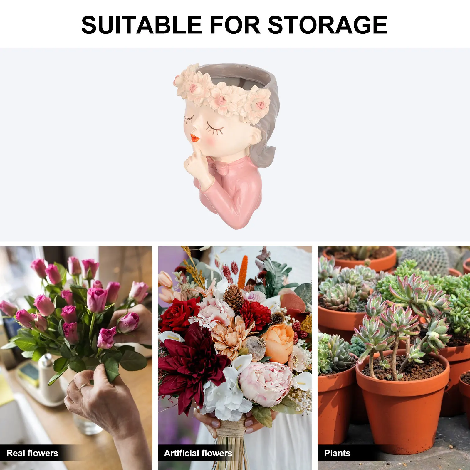 

Succulent Plant Pot Cartoon Resin Vase Creative Household Planter for Shelves Living Room Garden Decor Girl Figurine Flower Pot