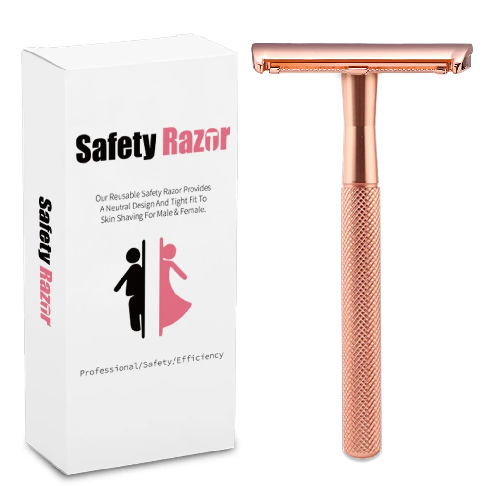 Vintage Style Safety Razor for Men, Polished Metal Double Edge Razor with Textured Grip, Classic Wet Shaving Tool, 3 Colors for