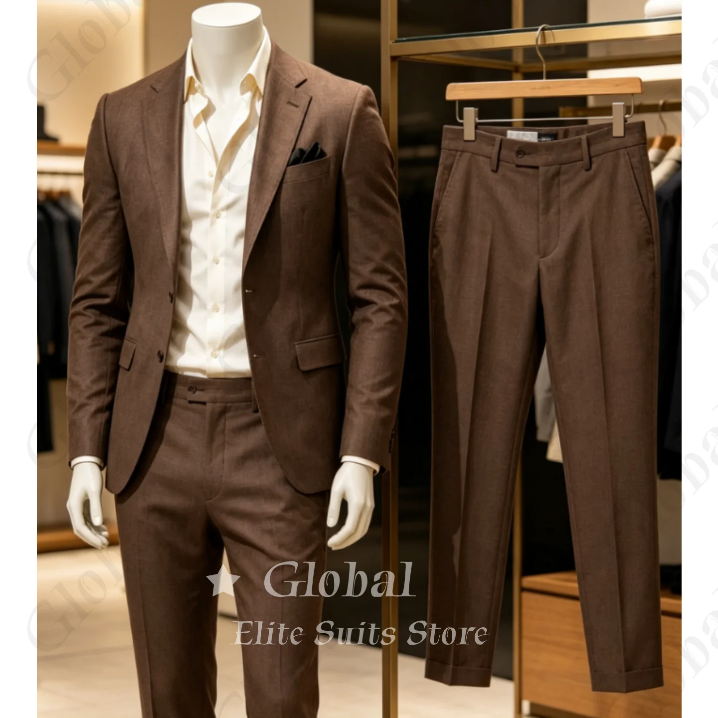 Men Linen Formal Wear - Modischer Herrenanzug aus braunem Leinenmischgewebe, zweiteilig,