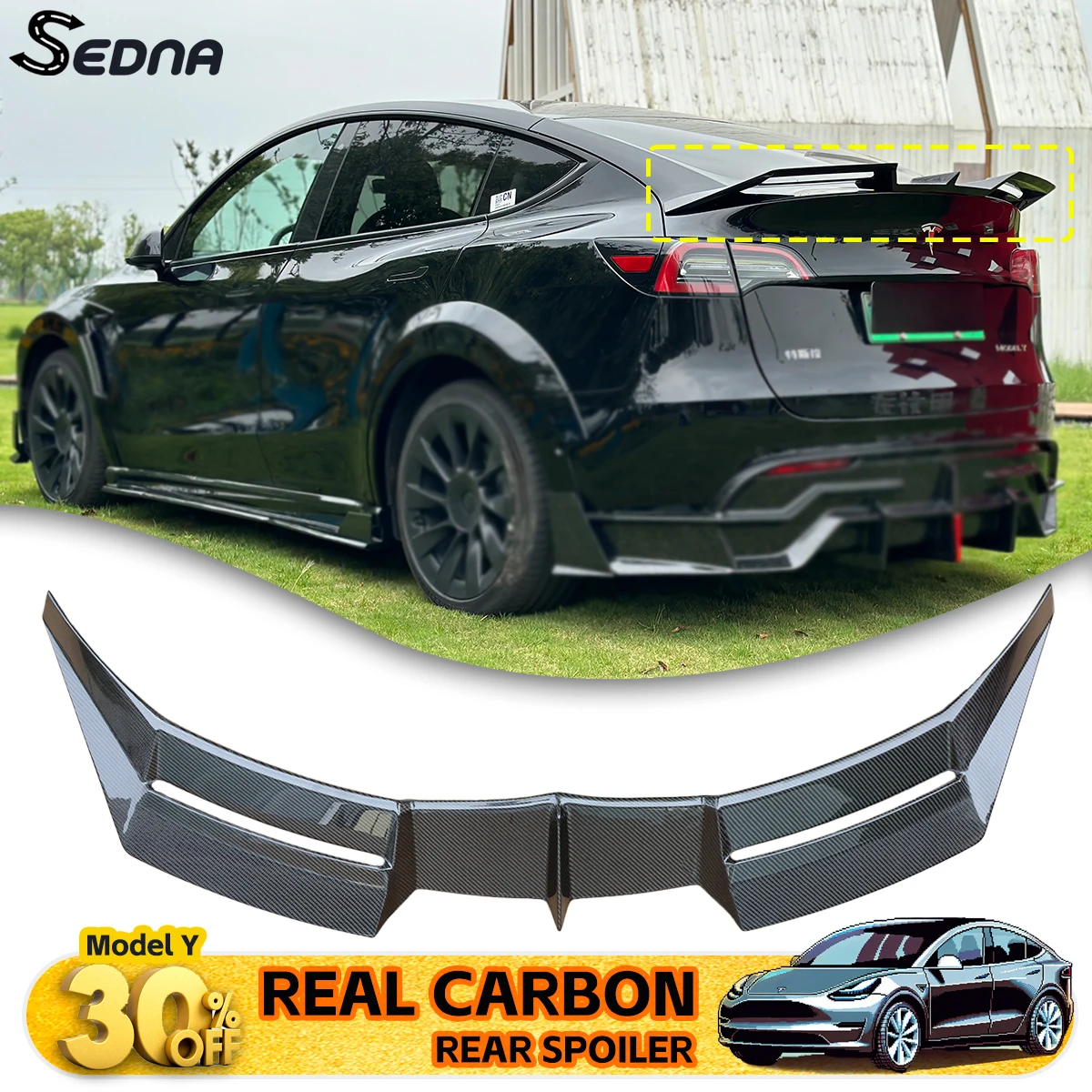 Per il 2021-2024 Tesla Model Y in fibra di carbonio GT Double Decker Spoiler posteriore ala Sports Trunk portellone Body Kit accessorio