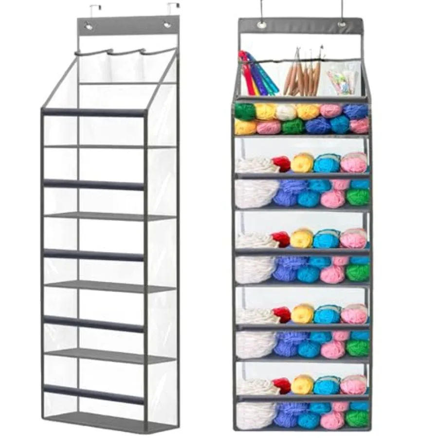 

Hanging Yarn Storage OrganizerLarge Capacity Yarn Storage Bag with 5 Yarn Balls Storage Pockets and 3 Top Crochet/Knitting Need