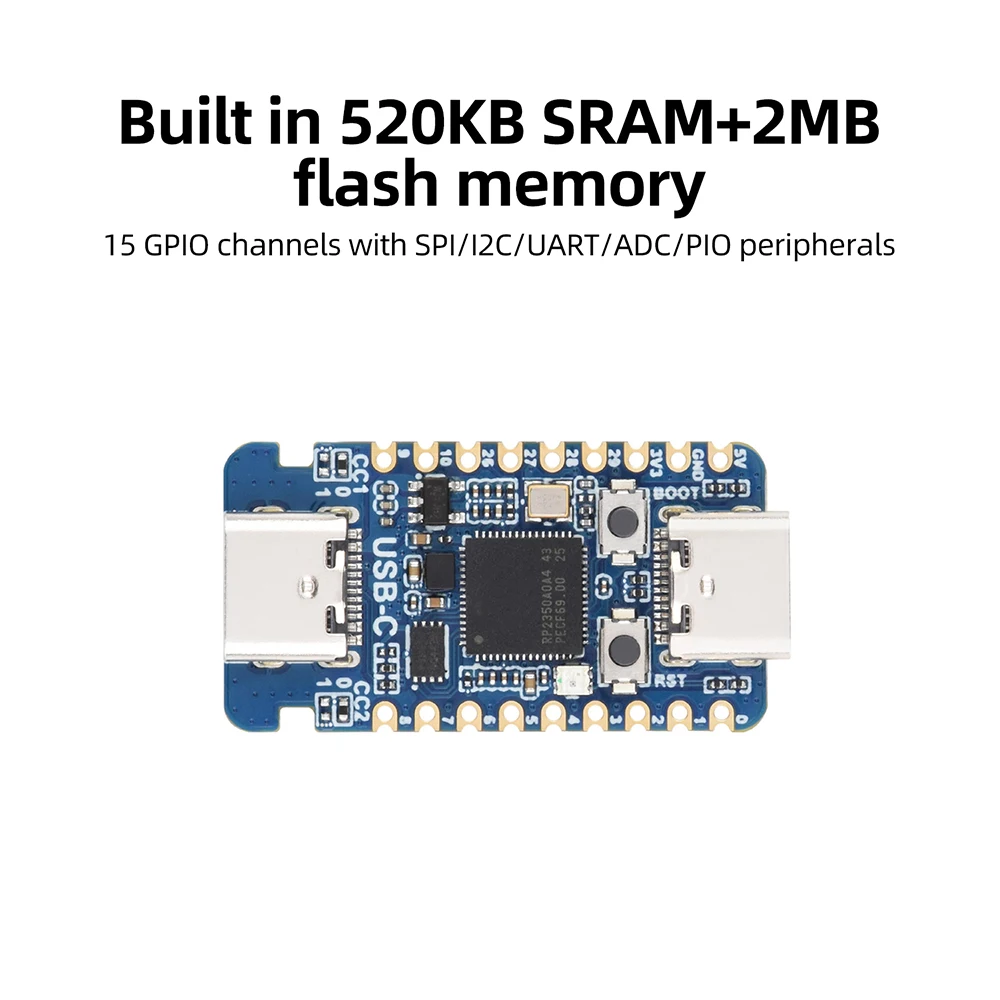 RP2350-USB-C Mini Development Board for Raspberry Pi Dual Core Microcontroller Board with Dual USB-C (Male/Female) Connectors