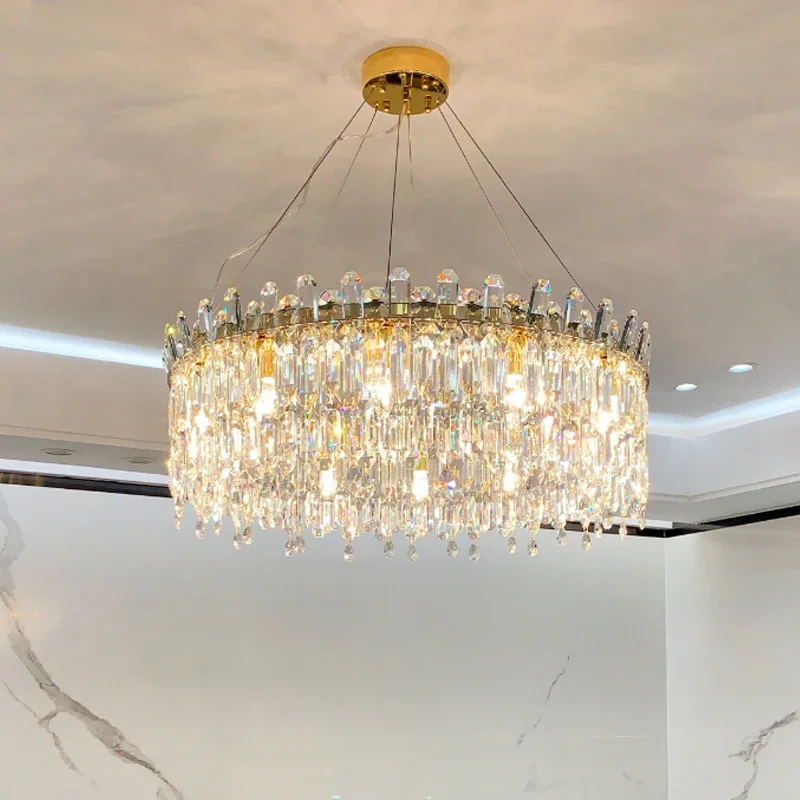 Luxury LED Gold Crystal Chandeliers Home Villa Living Dining Room Lighting Decorate Lustre Indoor Ceiling Pendant Lights Fixture