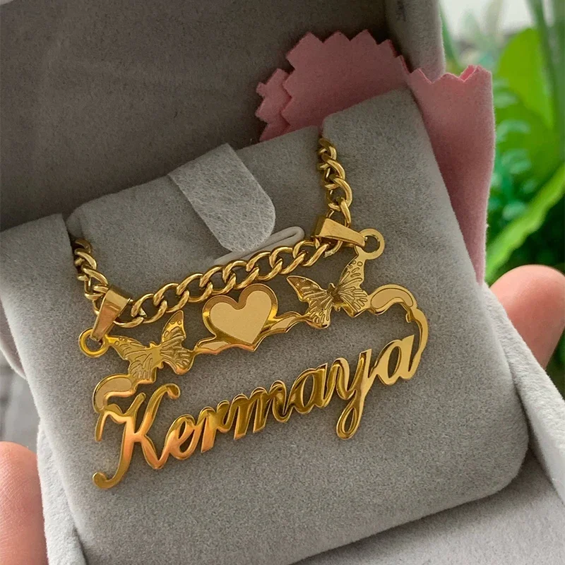 

10PC Customized Double Name Necklace For Women Personalized Stainless Steel Initials Letter Pendant Necklace Jewelry Gift