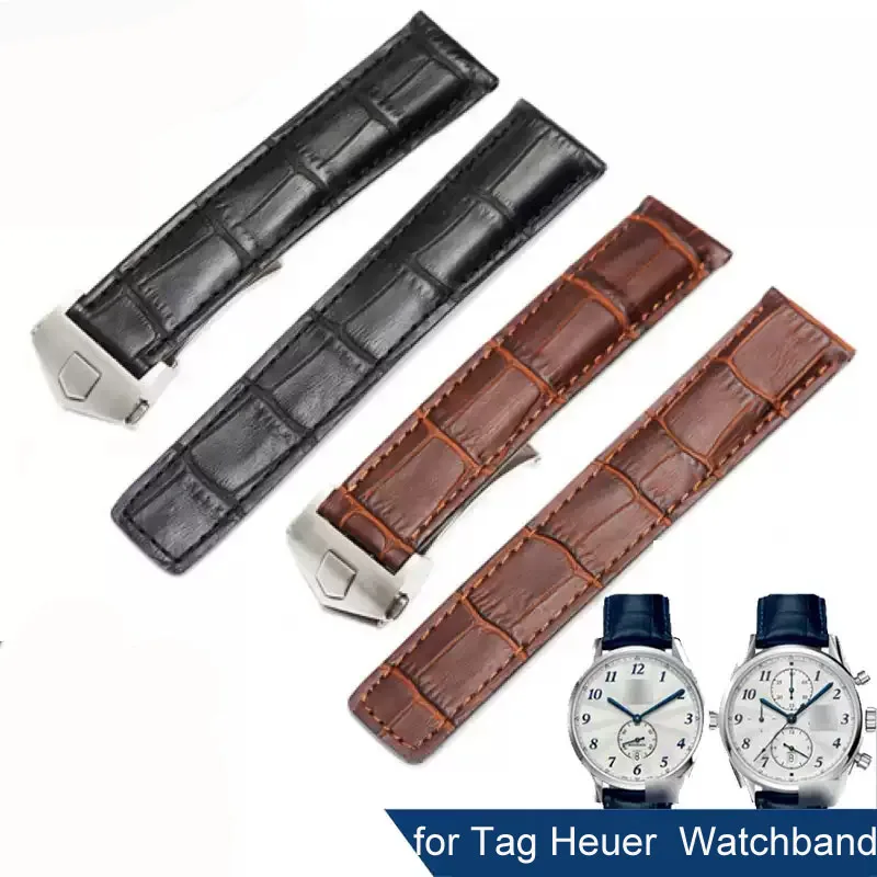 20mm 22mm Genuine Leather Strap for Tag Heuer Watch Carrera Monaco Watch Belt Black Brown Bracelet Wristwatch Watchband
