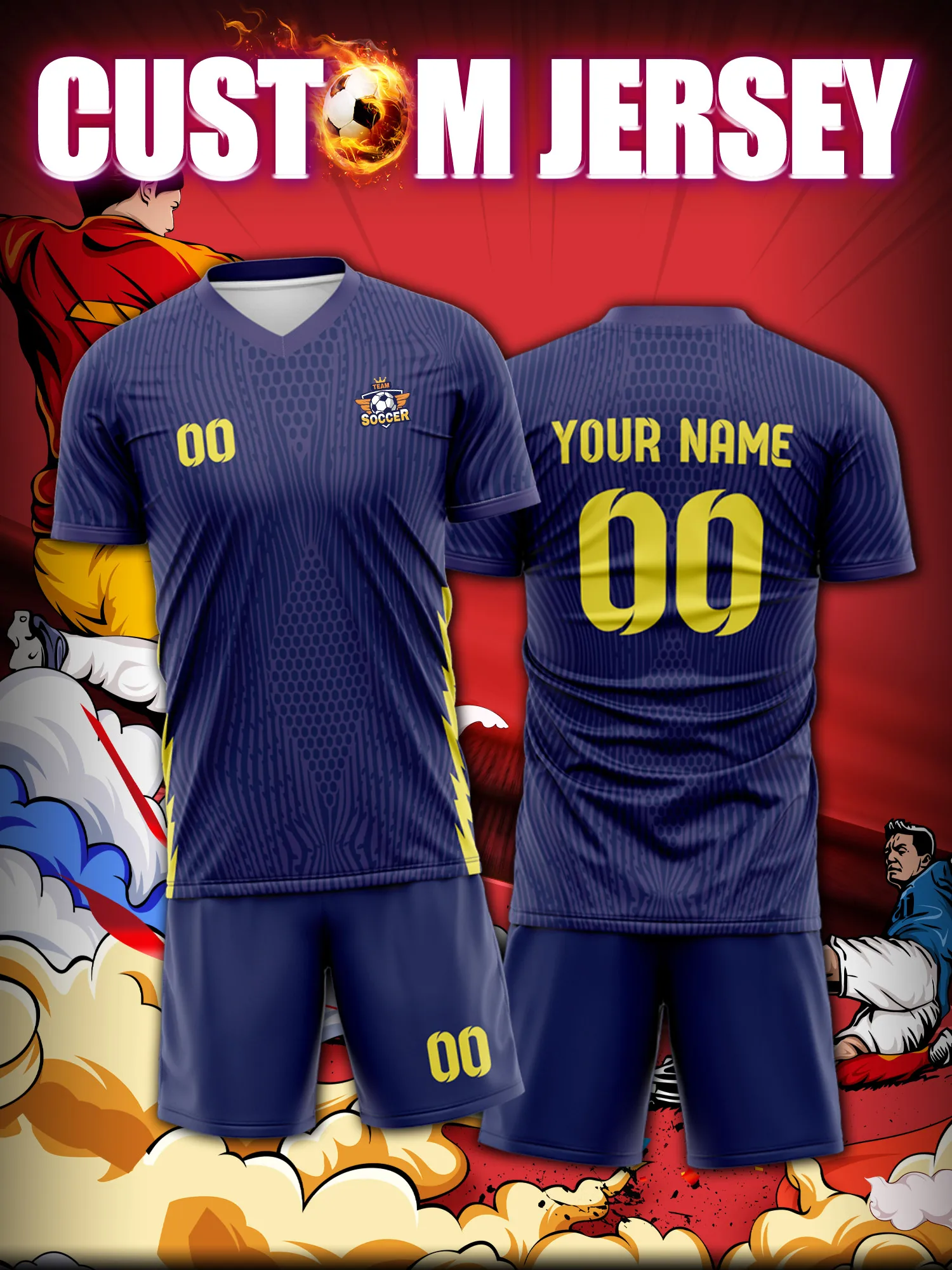 

Футболка для футбола с индивидуальным изображением, номером и именем, форма для местного любительского клуба.