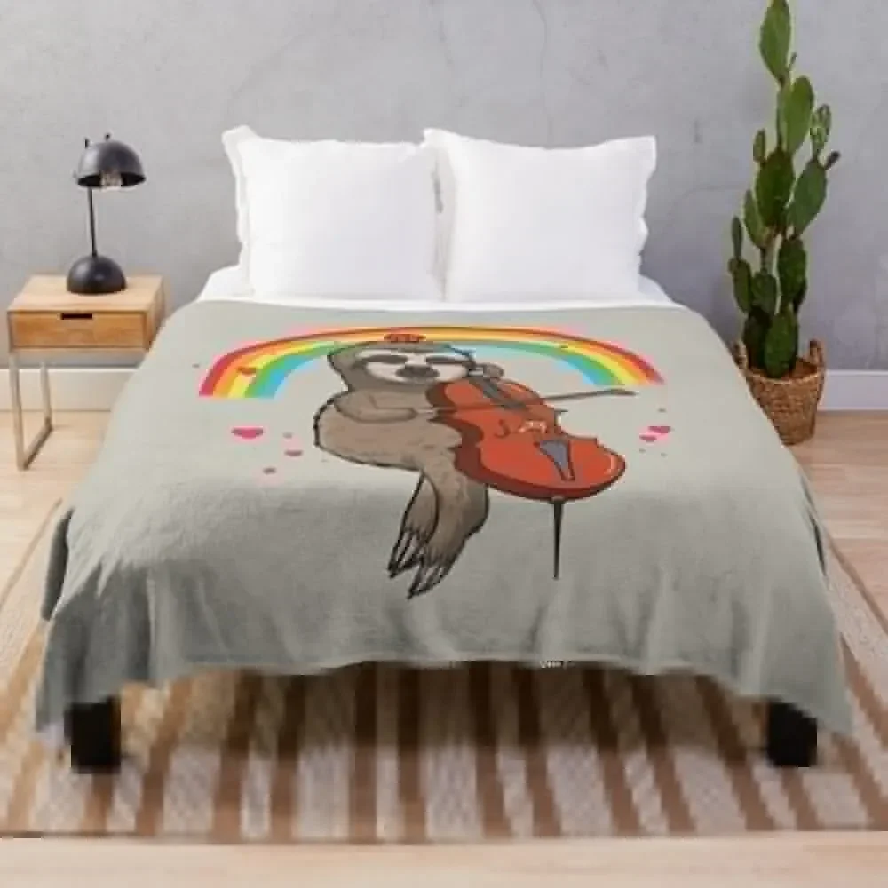 

Funny Sloth Cello Player Gift Throw Blanket Picnic Flannel Blankets