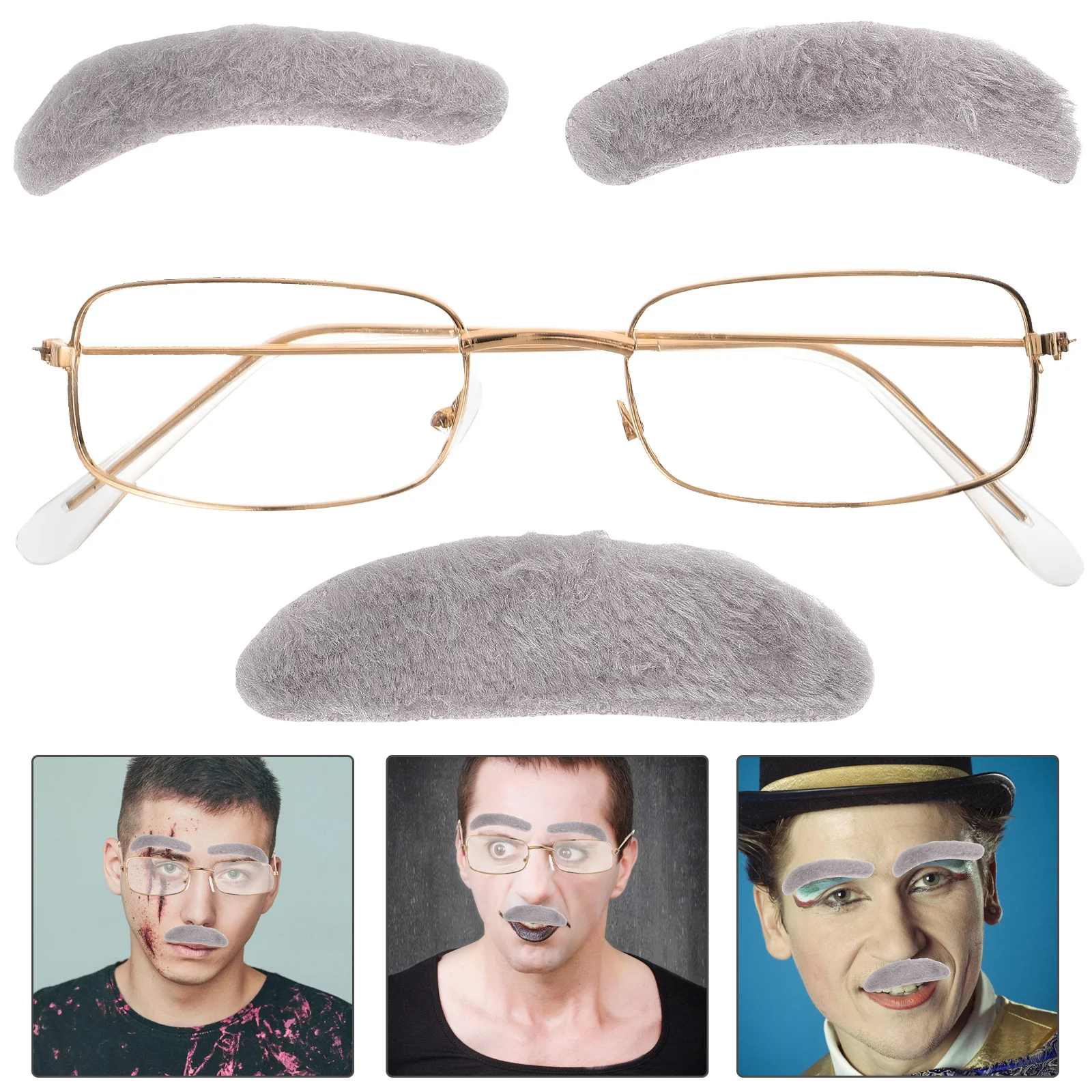 1Set Oude Man Baard Wenkbrauwen Bril Nep Snor Kit Realistische Opa Kostuum Party Props Cosplay Accessoires