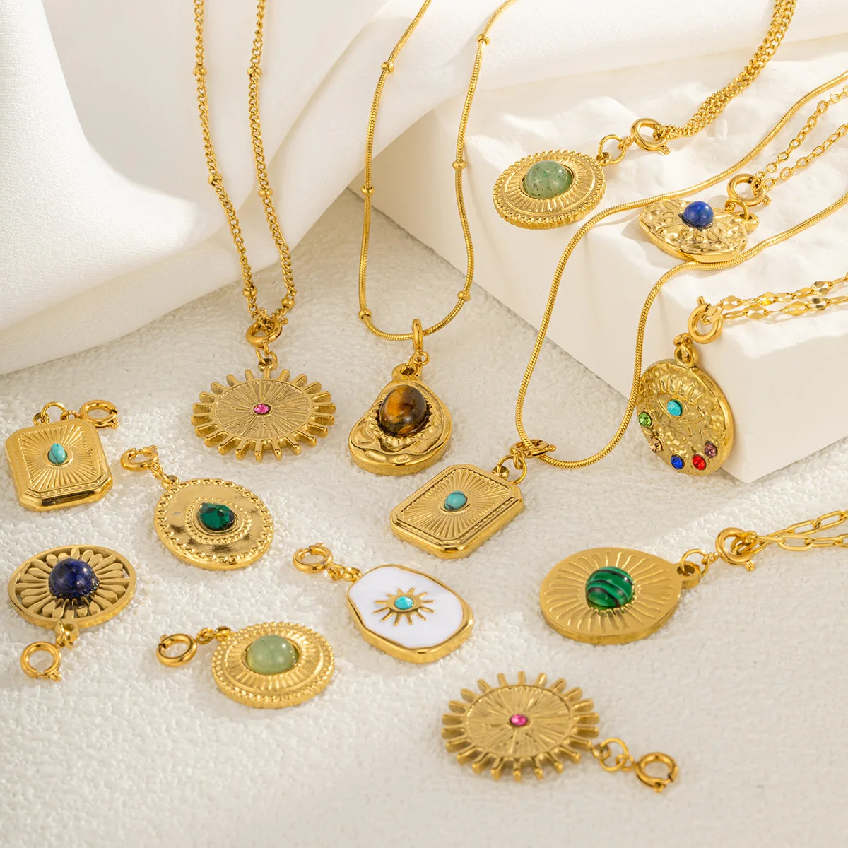 Square Ripple Pendant Accessory Personalized Versatile Collarbone Titanium Steel Necklace Earrings DIY Handmade Accessories