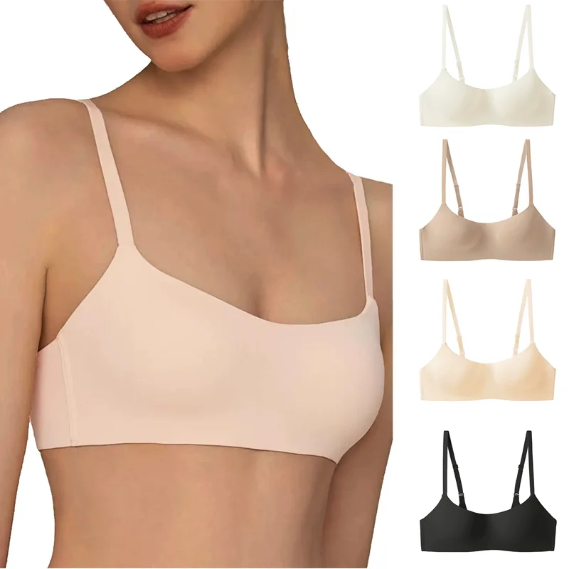 2/4Pcs Japanese Style Seamless Bras Comfort Wireless Underwear Women\'s No Steel Ring Bralette 3/4 Cup Glossy Bra Female Lingerie