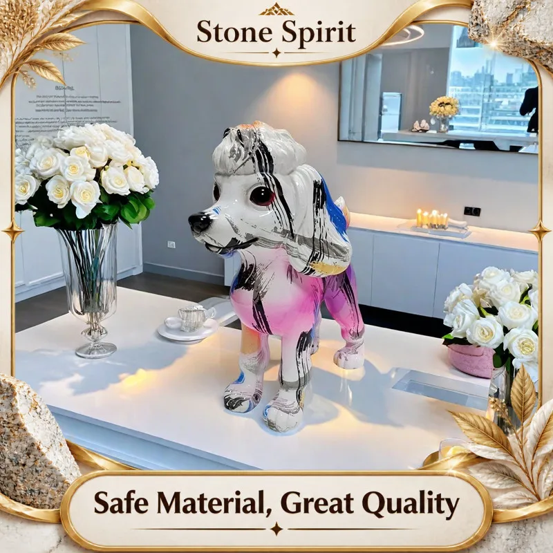 Graffiti Art Doberman Sculpture Decoration Ornaments, Color Art Animal Sculptures, Resin Crafts, Desktop Decoration Figurines
