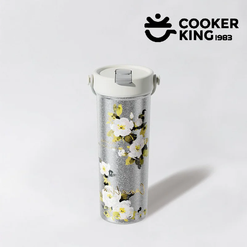 

Ручная изолированная чашка COOKER KING 590 мл, титан + ПП, соломенная изолированная чашка с цветочным узором, легкая бутылка для воды, роскошный подарок на день рождения