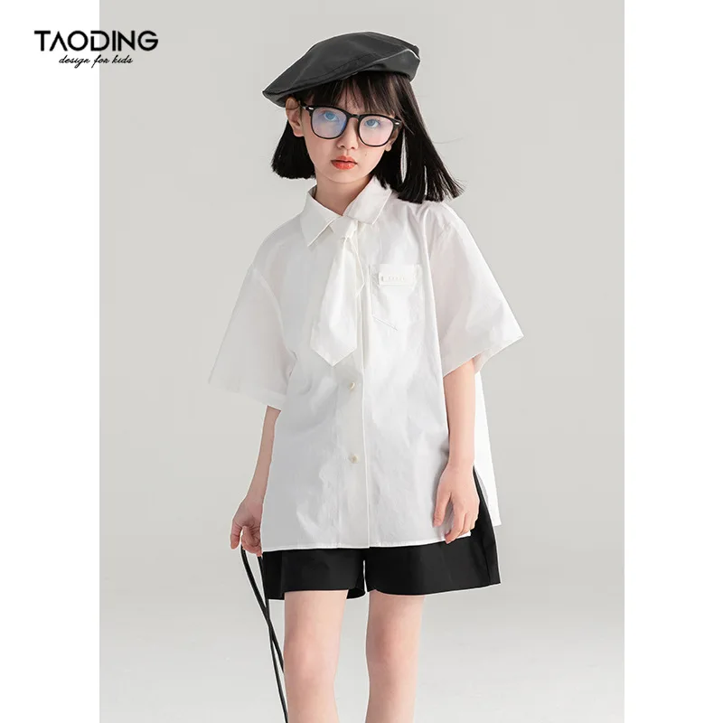 

Baby Girl Top Girls White Shirt Summer 2024 New Children Casual College Style Short-sleeved Fashion Comfort Shirt Style