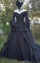 Vintage Black Medieval Wedding Princess Prom Dress Gothic Vampire Wedding Dress with Lace Off Shoulder Bridal Dress