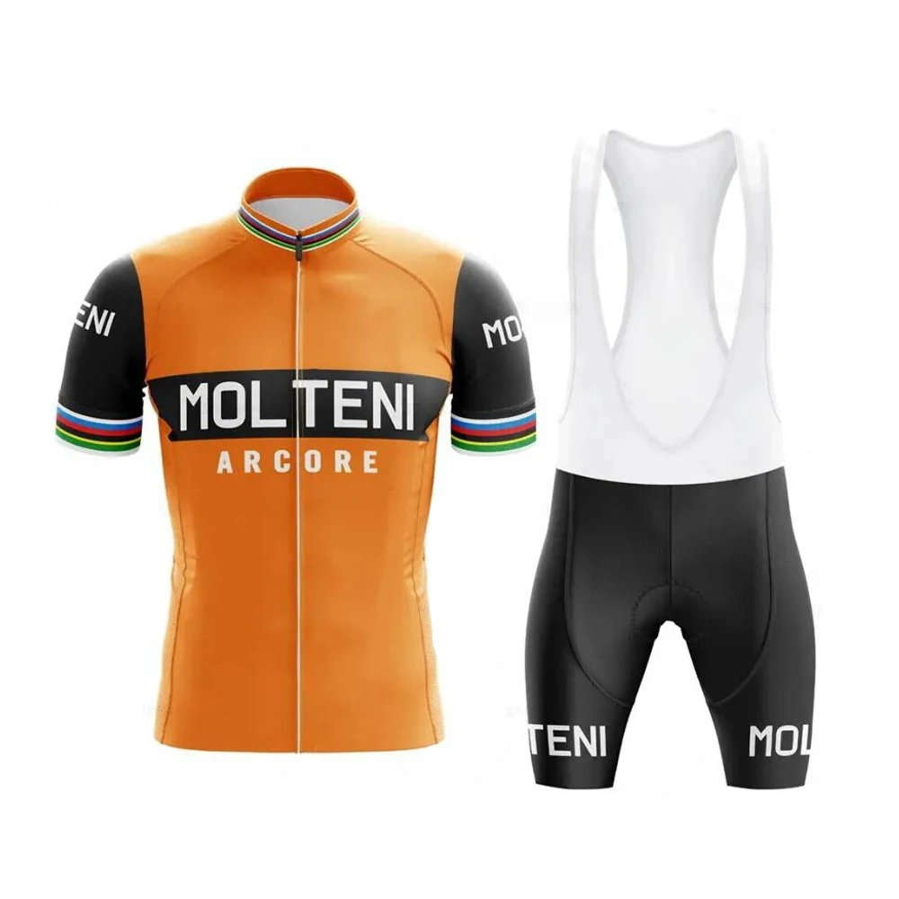 Molteni Retro Cycling Jersey Set Men Bike Jersey Bib Shorts 9D Gel Pad Mtb Ropa Ciclismo Triathlon