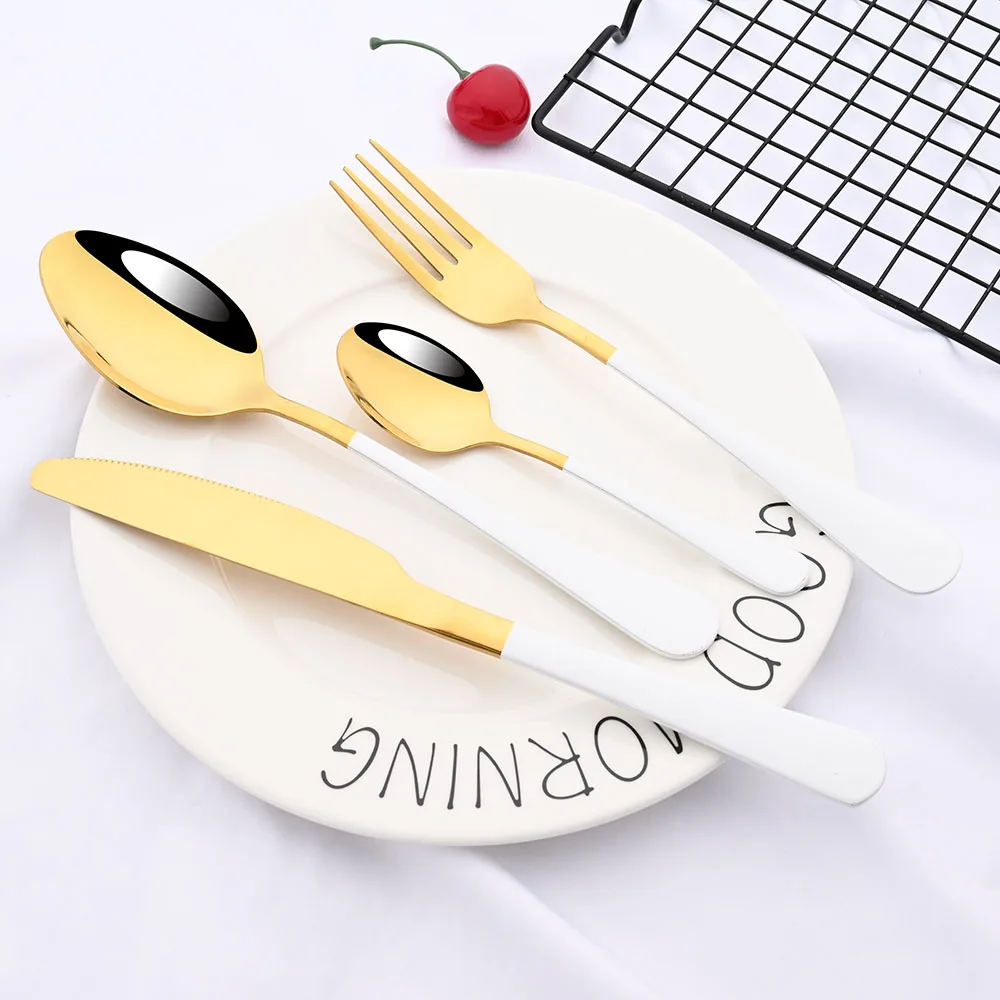 Rainbow Tableware Set Stainless Steel 24pcs Dinnerware Knife Fork Coffee Spoon Cutlery Set Western Dinner Flatware Gift Box Set