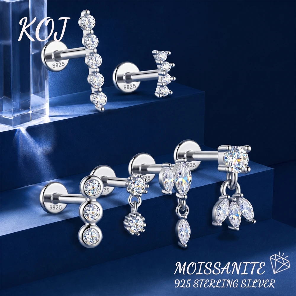 KOJ 1PC S925 Silver Dainty Moissanite Stud Earring Heart Marquise Tassel Design Hypoallergenic Party Everyday Wear Gift For Her