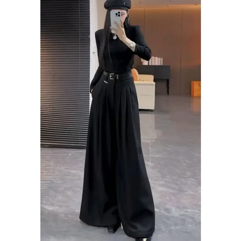 

Бархатный утолщенный костюм с высокой талией, широкие брюки для женщин, зимние драпированные брюки длиной до пола, повседневные универсальные брюки с конским лицом