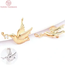 (1620)4PCS 15x12MM 24K Gold Color Plated Bird with Zircon Pendants Charms for DIY Jewelry Making Findings Accessories Wholesales