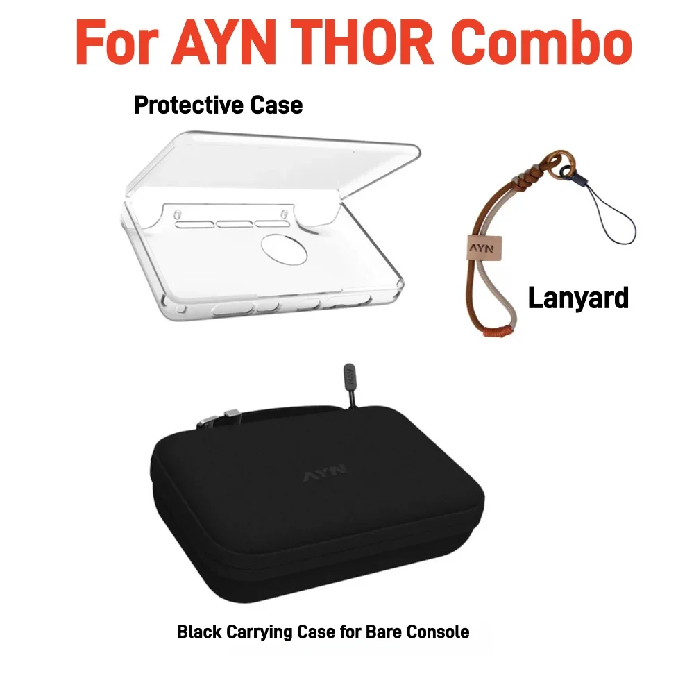 Full Accessory Kit for AYN THOR Handheld: TPU Grip, Tempered Glass, Case, Storage Bag & Lanyard
