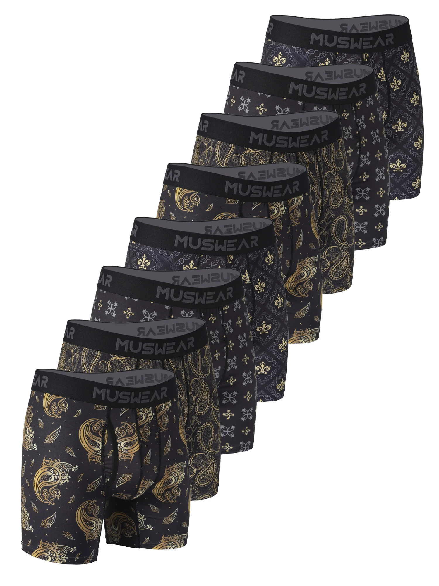 

MUSWEAR 8pcs Men's Boxer Briefs Set Double-Sided Brushed High Elasticity Quick-Drying Side Zipper Wide Waistband All-over Print